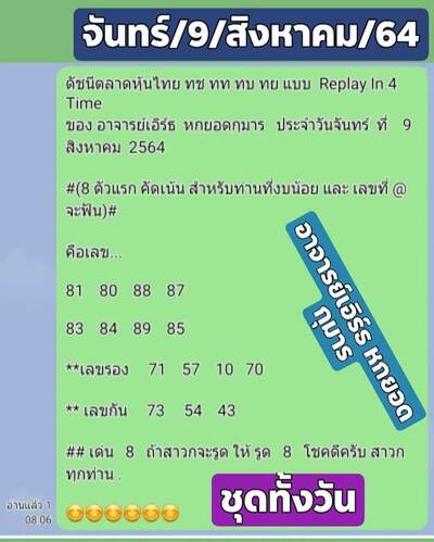 หวยหุ้นวันนี้ 9/8/64 ชุดที่2