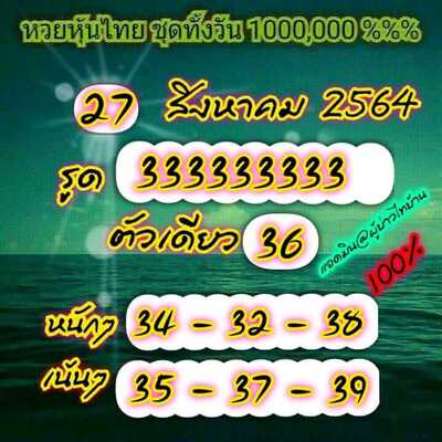 หวยหุ้นวันนี้ 27/9/64 ชุดที่2