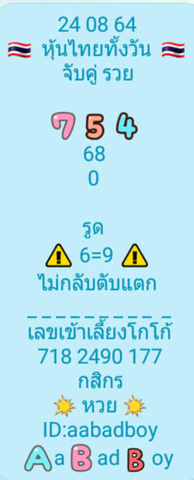 หวยหุ้นวันนี้ 24/8/64 ชุดที่6