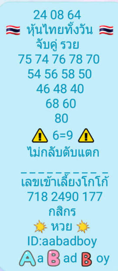 หวยหุ้นวันนี้ 24/8/64 ชุดที่7