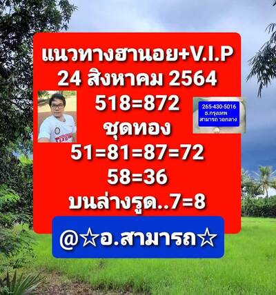 หวยฮานอยวันนี้ 24/8/64 ชุดที่11