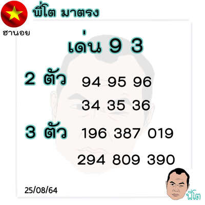 หวยฮานอยวันนี้ 25/8/64 ชุดที่12