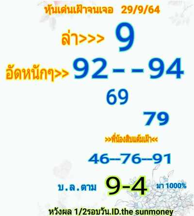 หวยหุ้นวันนี้ 29/9/64 ชุดที่2