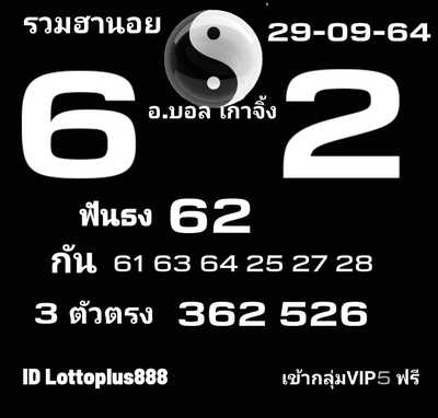 หวยฮานอยวันนี้ 29/9/64 ชุดที่2