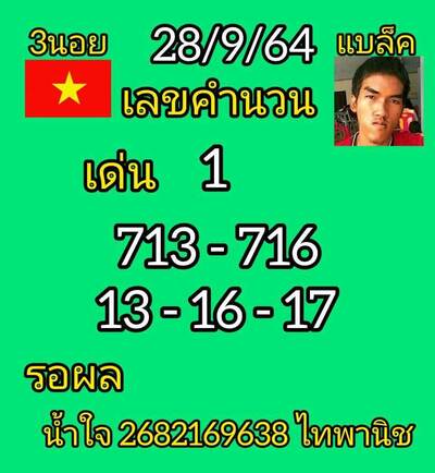 หวยฮานอยวันนี้28/8/64 ชุดที่3