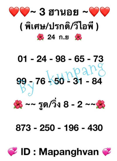 หวยฮานอยวันนี้ 24/9/64 ชุดที่5