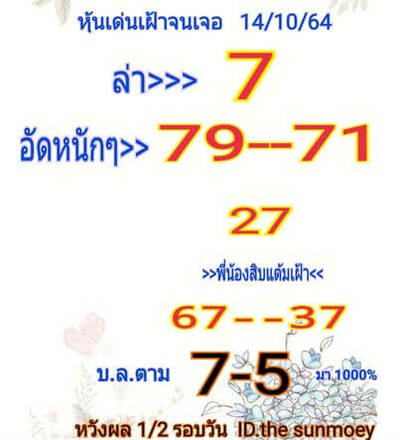 หวยหุ้นวันนี้ 14/10/64 ชุดที่1