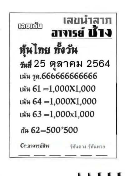 หวยหุ้นวันนี้ 25/10/64 ชุดที่12