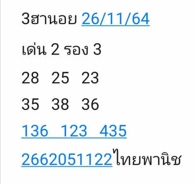 หวยฮานอยวันนี้ 26/11/64 ชุดที่9