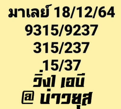 หวยมาเลย์วันนี้ 18/12/64 ชุดที่6