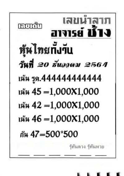 หวยหุ้นวันนี้ 20/12/64 ชุดที่1