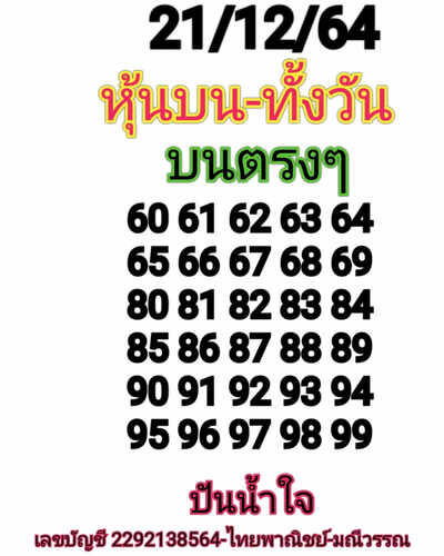 หวยหุ้นวันนี้ 21/12/64 ชุดที่1