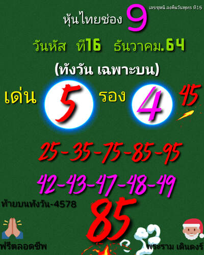 หวยหุ้นวันนี้ 16/12/64 ชุดที่11