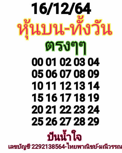 หวยหุ้นวันนี้ 16/12/64 ชุดที่4