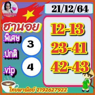 หวยฮานอยวันนี้ 21/12/64 ชุดที่2