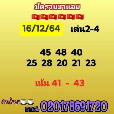 หวยฮานอยวันนี้ 16/12/64 ชุดที่4