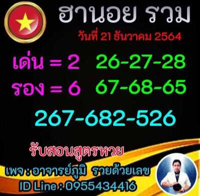 หวยฮานอยวันนี้ 21/12/64 ชุดที่7