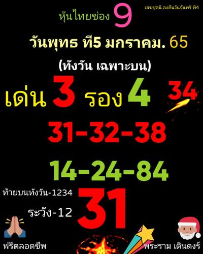 หวยหุ้นวันนี้ 5/1/65ชุดที่13