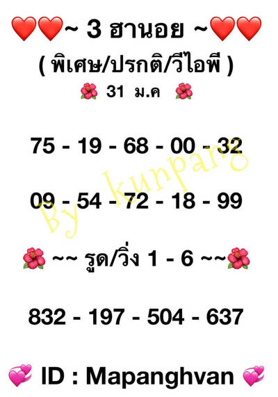 หวยฮานอยวันนี้ 31/1/65ชุดที่1