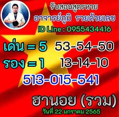 หวยฮานอยวันนี้ 22/1/65ชุดที่12