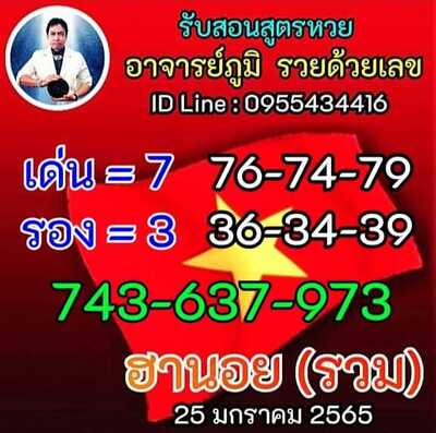 หวยฮานอยวันนี้ 25/1/65ชุดที่8