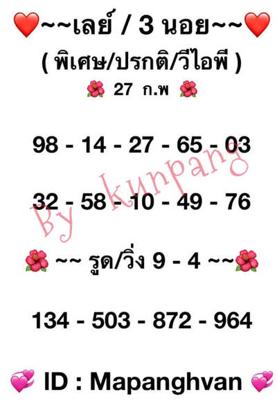 หวยมาเลย์วันนี้27/2/65 ชุดที่8