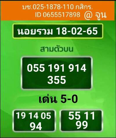 หวยฮานอยวันนี้ 18/2/65ชุดที่3