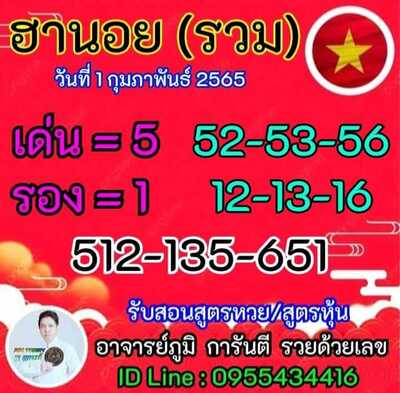 หวยฮานอยวันนี้ 1/2/65ชุดที่7