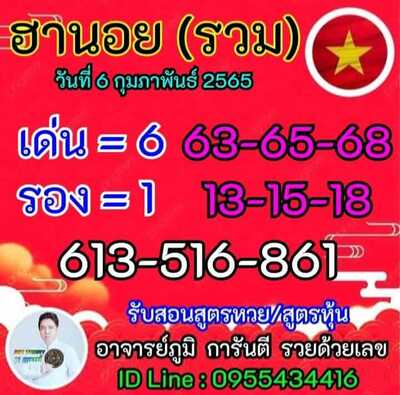 หวยฮานอยวันนี้ 6/2/65ชุดที่8