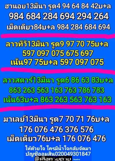 หวยมาเลย์วันนี้13/3/65 ชุดที่2