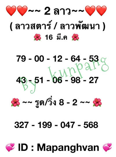 หวยลาววันนี้ 16/3/65ชุดที่1