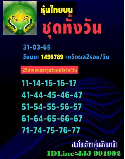 หวยหุ้นวันนี้ 31/3/65ชุดที่6