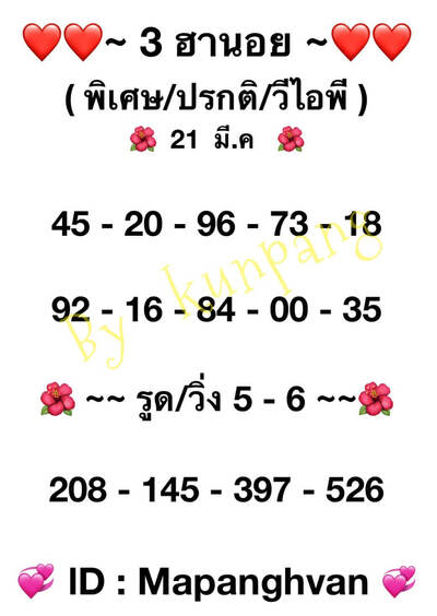 หวยฮานอยวันนี้ 21/3/65ชุดที่1