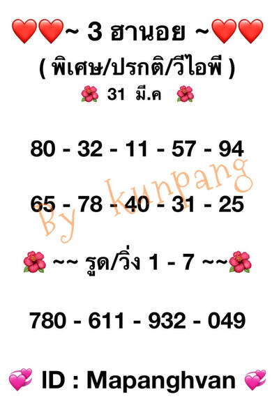 หวยฮานอยวันนี้ 31/3/65ชุดที่1