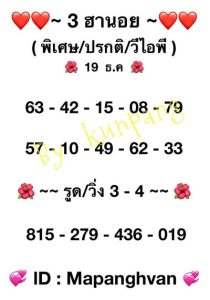 หวยฮานอยวันนี้ 19-12-65 ชุดที่9