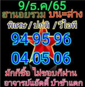 หวยฮานอยวันนี้ 9/12/65ชุดที่6