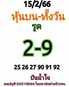 หวยหุ้นวันนี้ 15/2/66 ชุดที่3