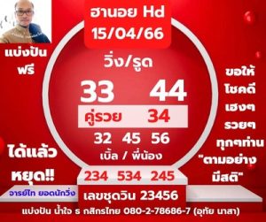 หวยฮานอยวันนี้ 15/4/66 ชุดที่8