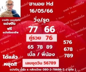 หวยฮานอยวันนี้ 16/5/66 ชุดที่6