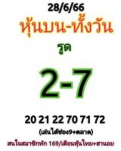 หวยหุ้นวันนี้ 28/6/66 ชุดที่2