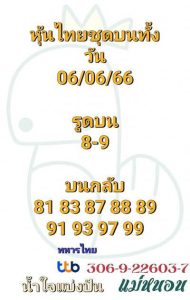 หวยหุ้นวันนี้ 6/6/66 ชุดที่10