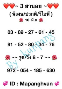 หวยฮานอยวันนี้ 16/6/66 ชุดที่7