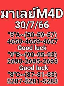 หวยมาเลย์วันนี้ 30/7/66 ชุดที่8