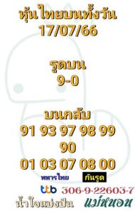 หวยหุ้นวันนี้ 17/7/66 ชุดที่7