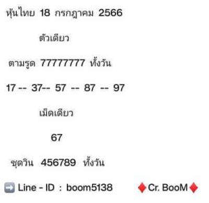 หวยหุ้นวันนี้ 18/7/66 ชุดที่1