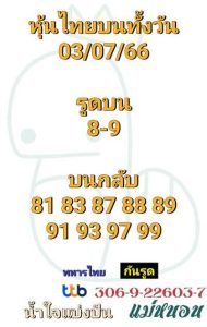 หวยหุ้นวันนี้ 3/7/66 ชุดที่1