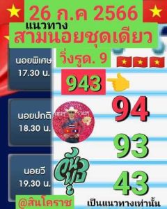 หวยฮานอยวันนี้ 26/7/66 ชุดที่1