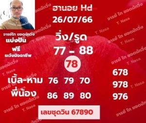 หวยฮานอยวันนี้ 26/7/66 ชุดที่3