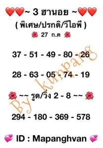 หวยฮานอยวันนี้ 27/7/66 ชุดที่6