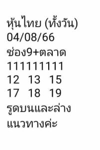 หวยหุ้นวันนี้ 4/8/66 ชุดที่9